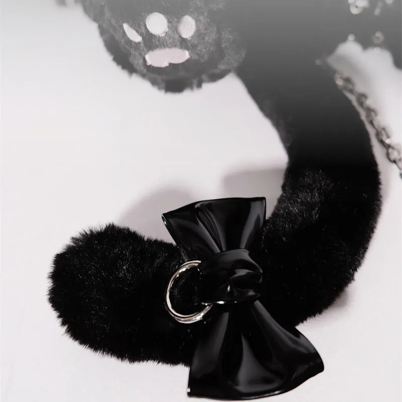 Black Cute Cat Plush Backpack Bag