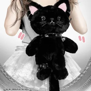 Black Cute Cat Plush Backpack Bag