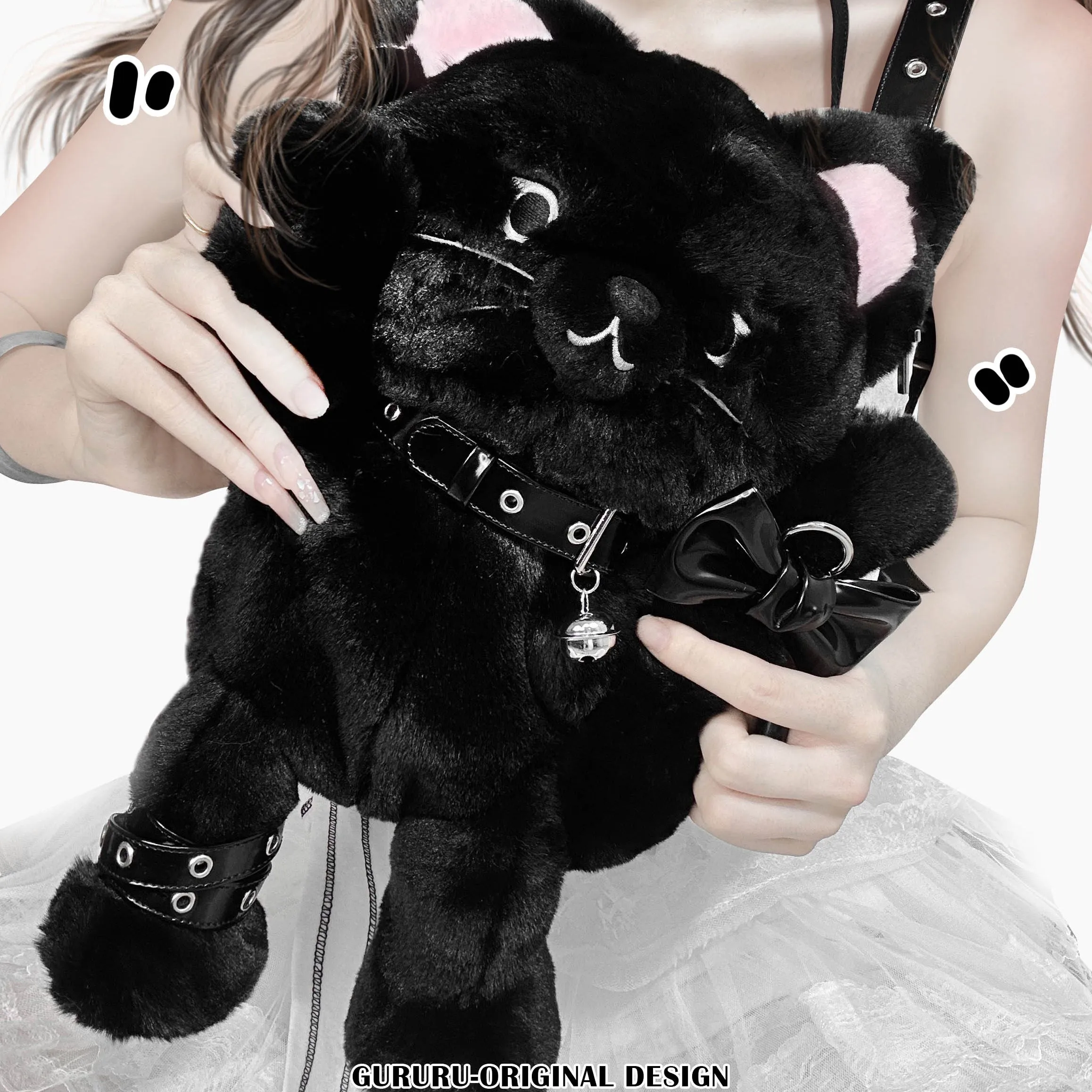 Black Cute Cat Plush Backpack Bag