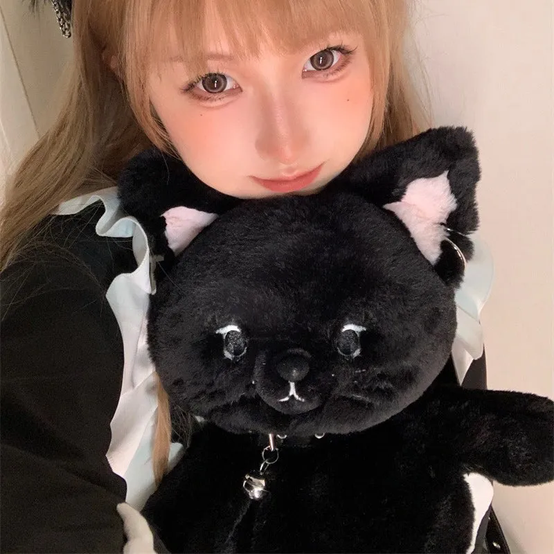 Black Cute Cat Plush Backpack Bag