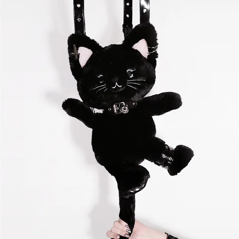 Black Cute Cat Plush Backpack Bag