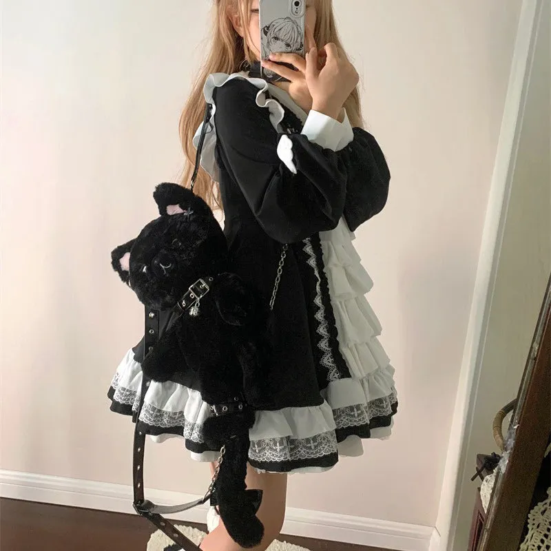 Black Cute Cat Plush Backpack Bag