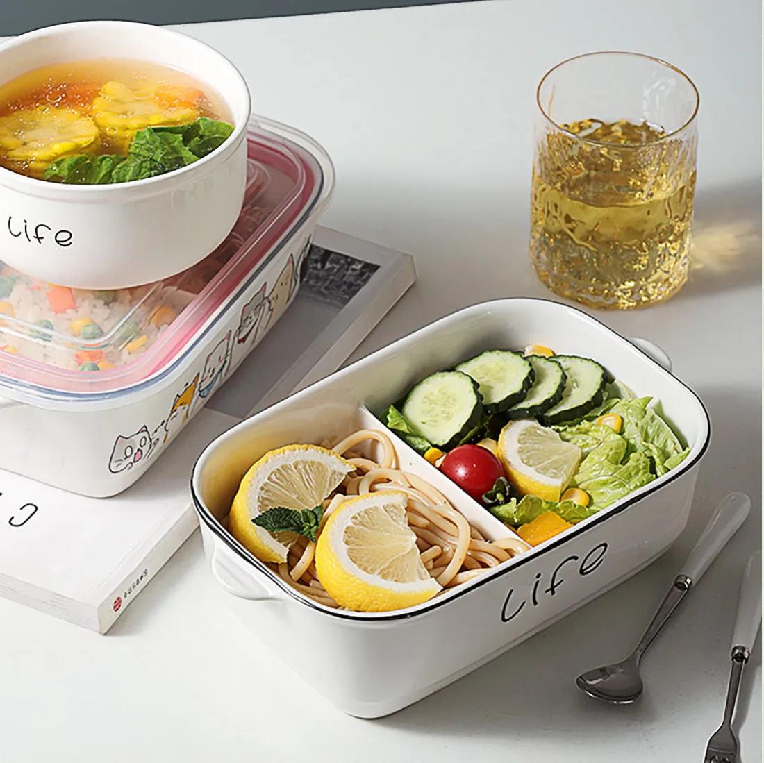 Cartoon Cat Theme Ceramics Lunchbox