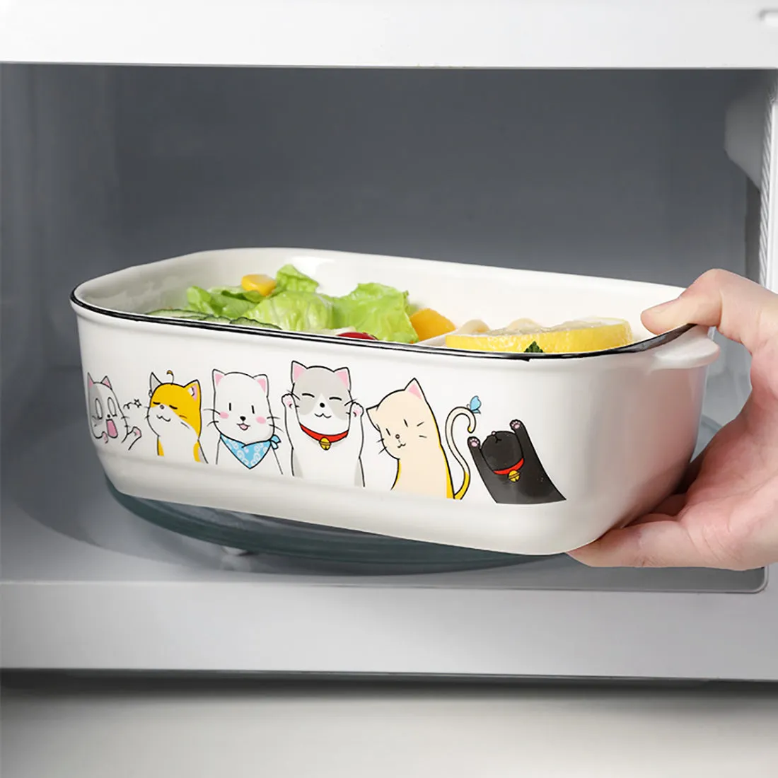 Cartoon Cat Theme Ceramics Lunchbox