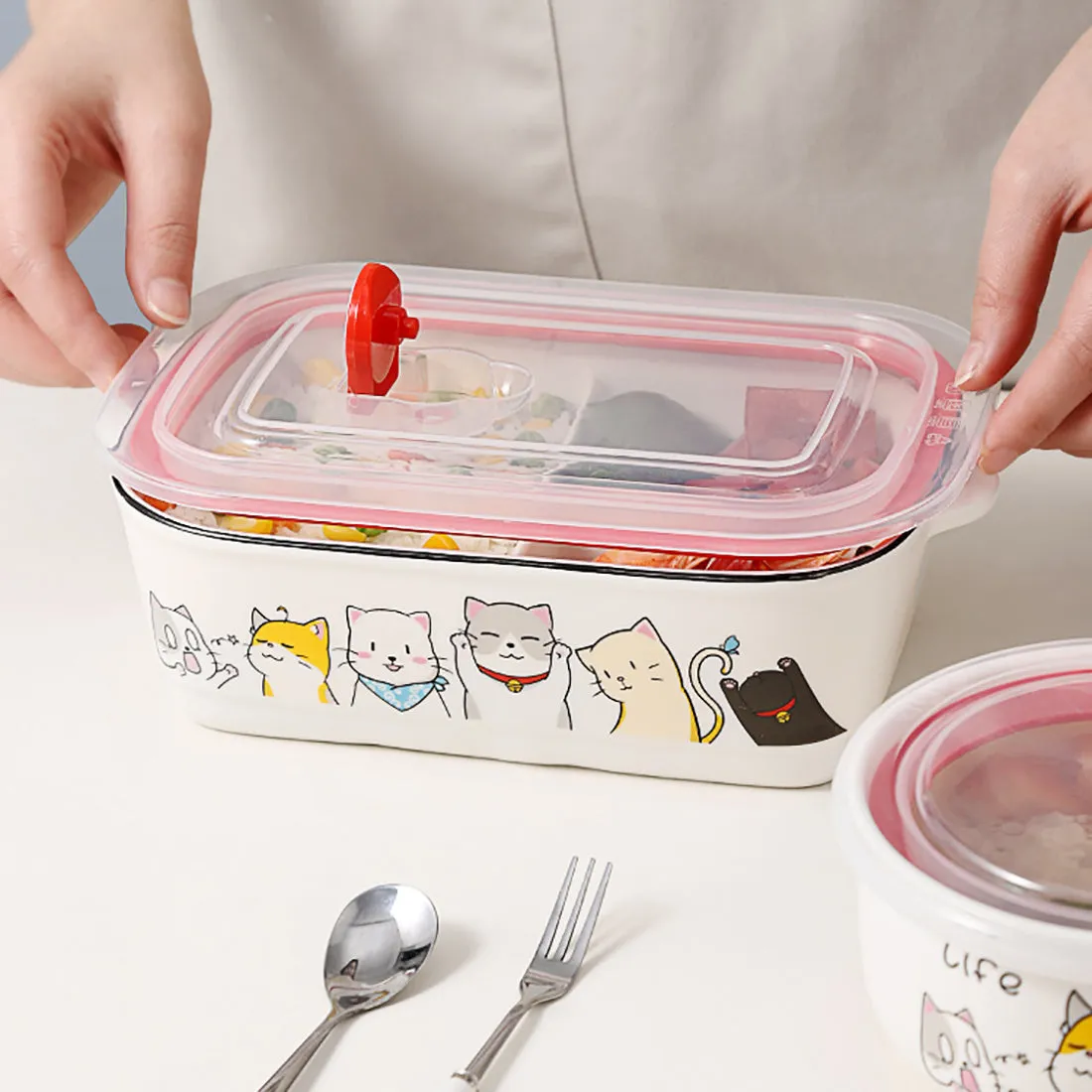 Cartoon Cat Theme Ceramics Lunchbox
