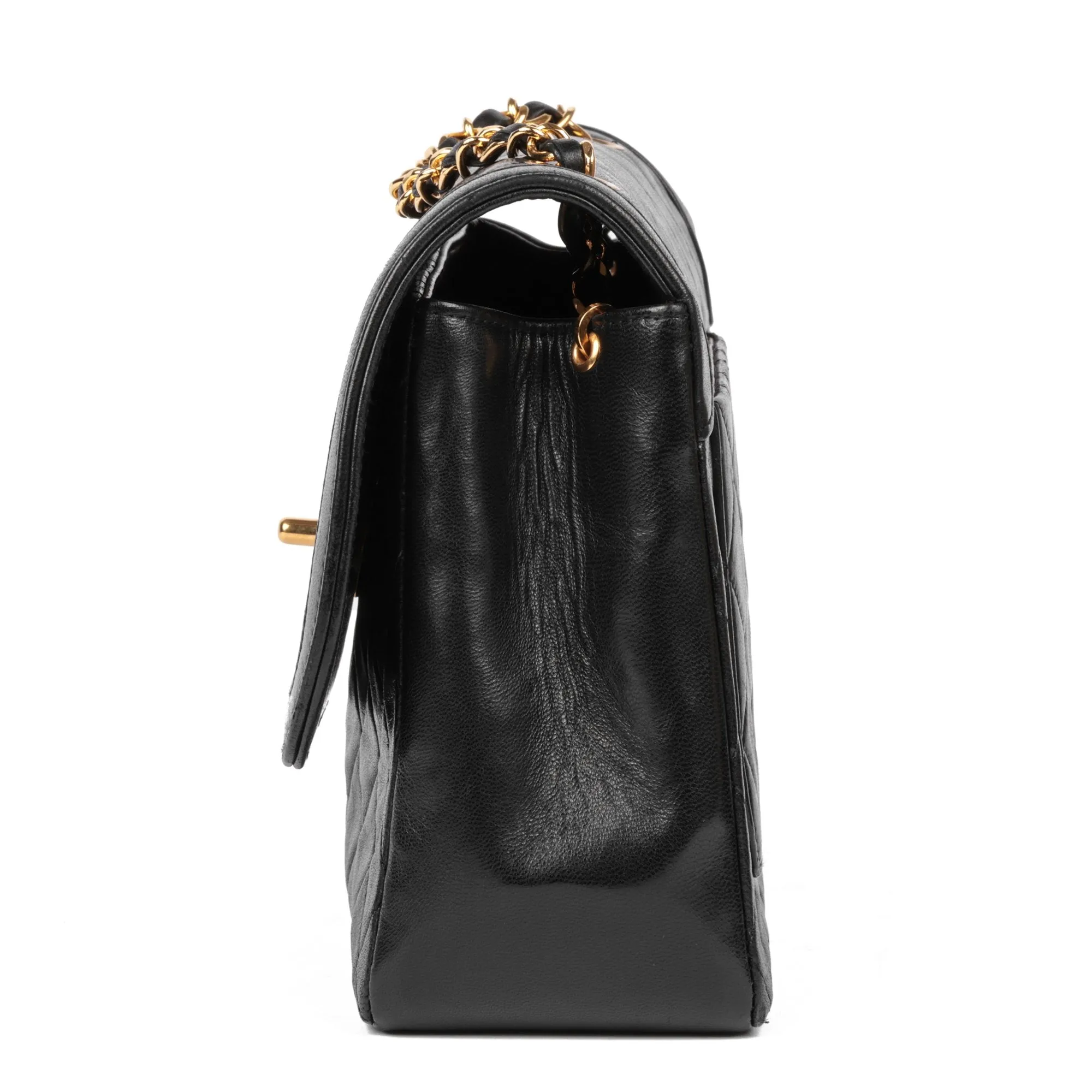 Chanel Black Quilted Lambskin Vintage Medium Classic Single Flap Bag with Wallet Shoulder Bag