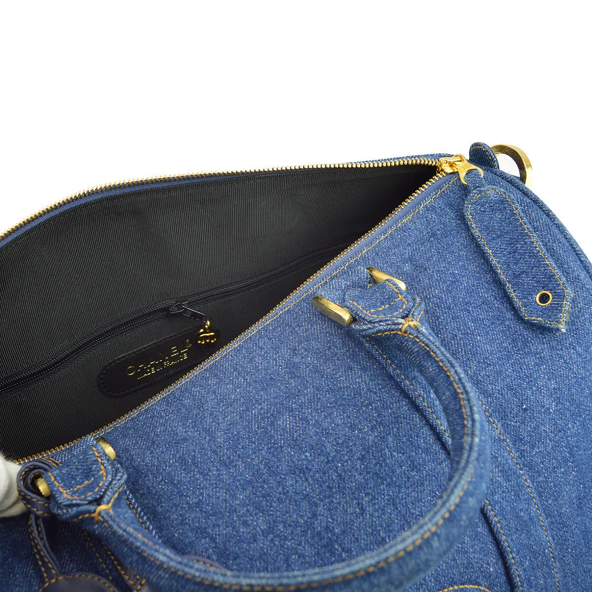 Chanel * Indigo Denim 2way Shoulder Duffle Travel Handbag