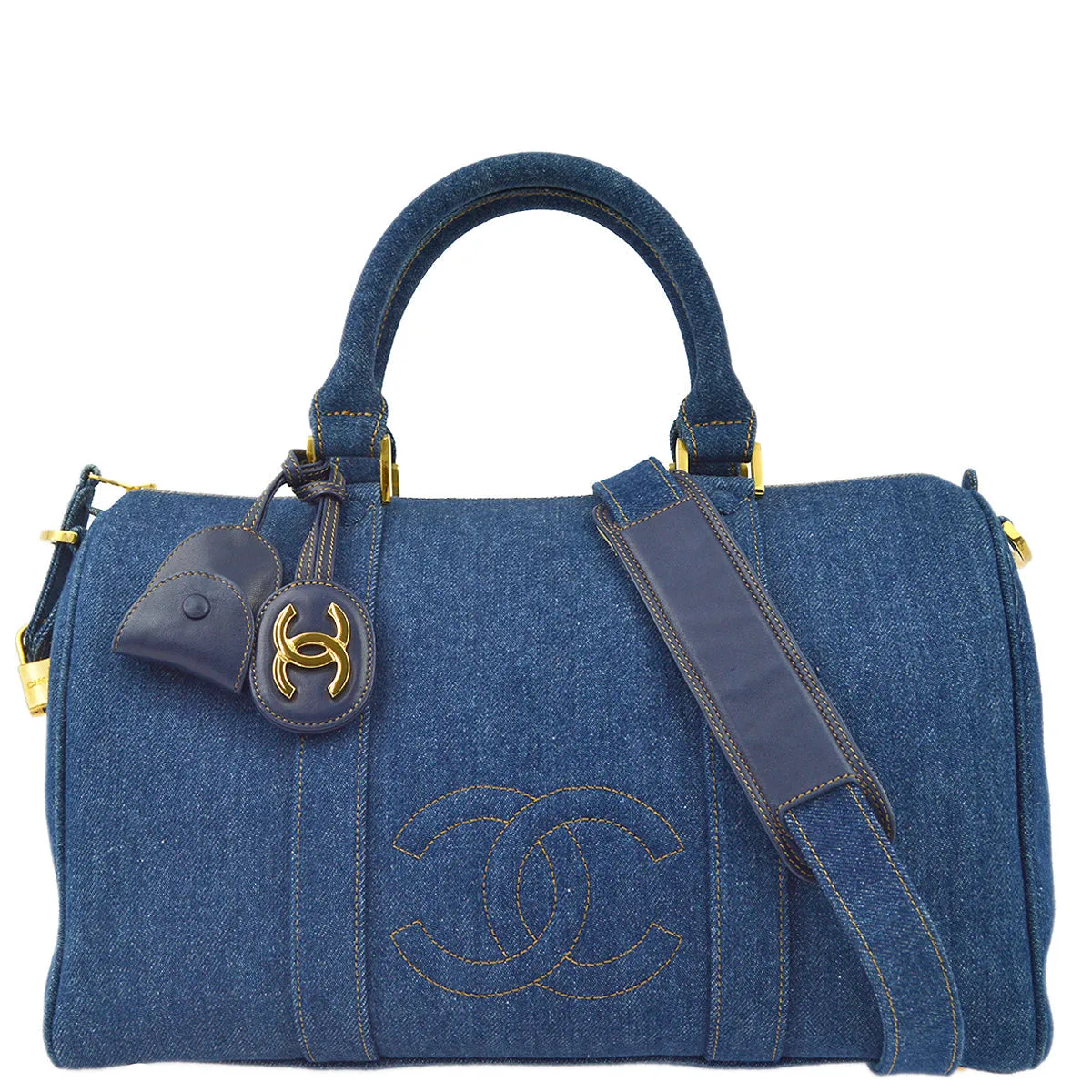Chanel * Indigo Denim 2way Shoulder Duffle Travel Handbag