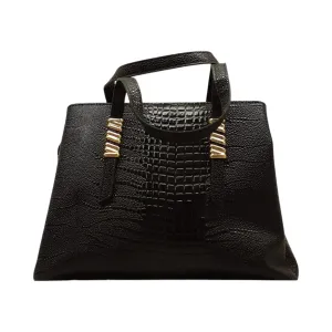 Crocodile-Embossed Handbag with Gold Accents