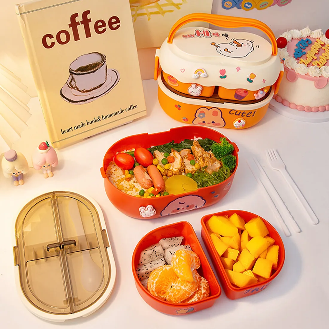 Cute Double Layer Microwaveable Lunchbox Bento Box