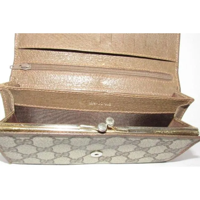 Gucci Brown Guccissima Print Xl Early Tri Fold Continental Wallet