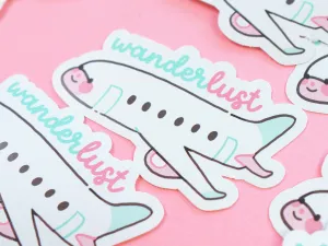 Wanderlust White and Pastel Plane Travel Die-Cut Vinyl Sticker