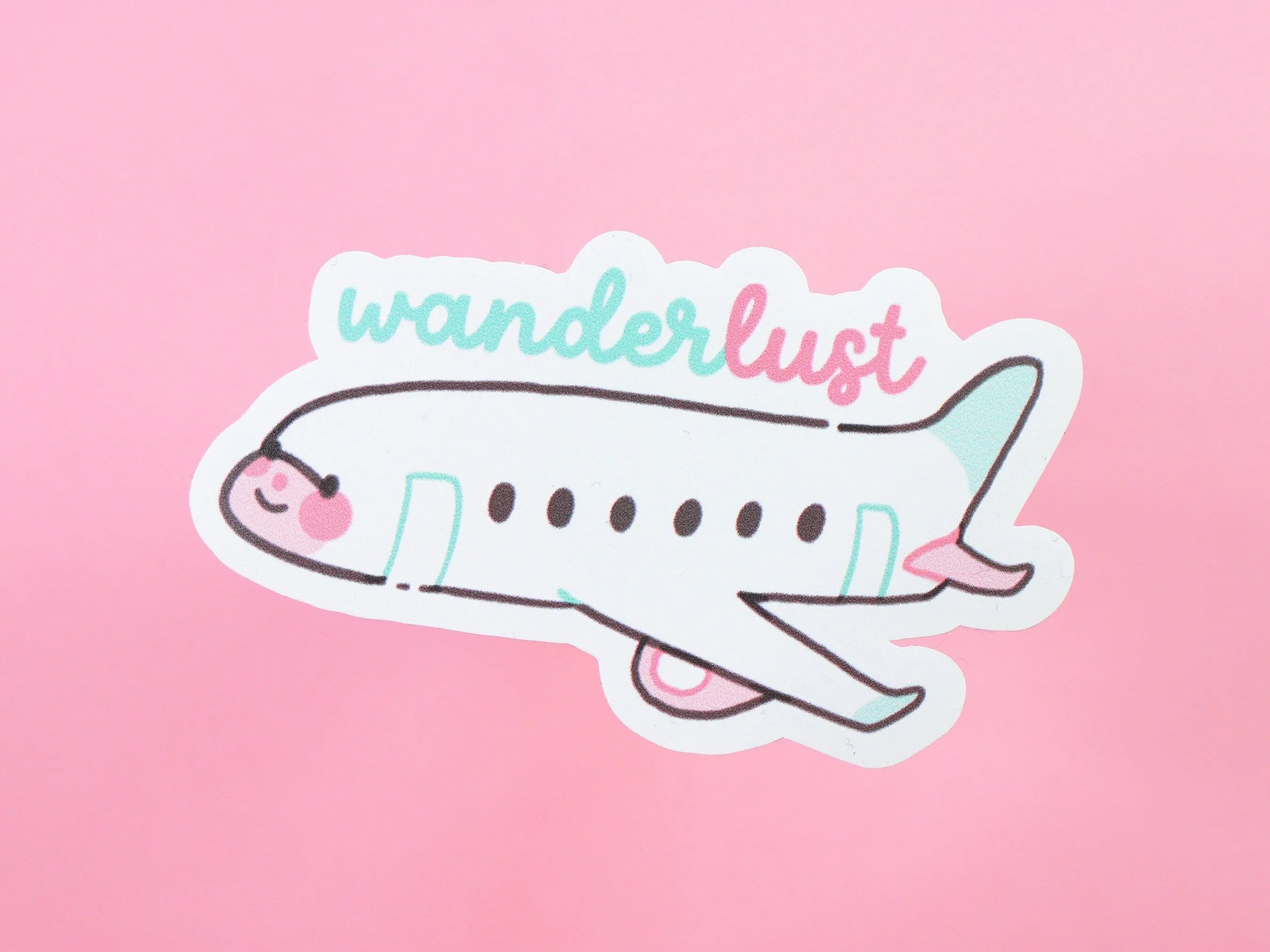 Wanderlust White and Pastel Plane Travel Die-Cut Vinyl Sticker