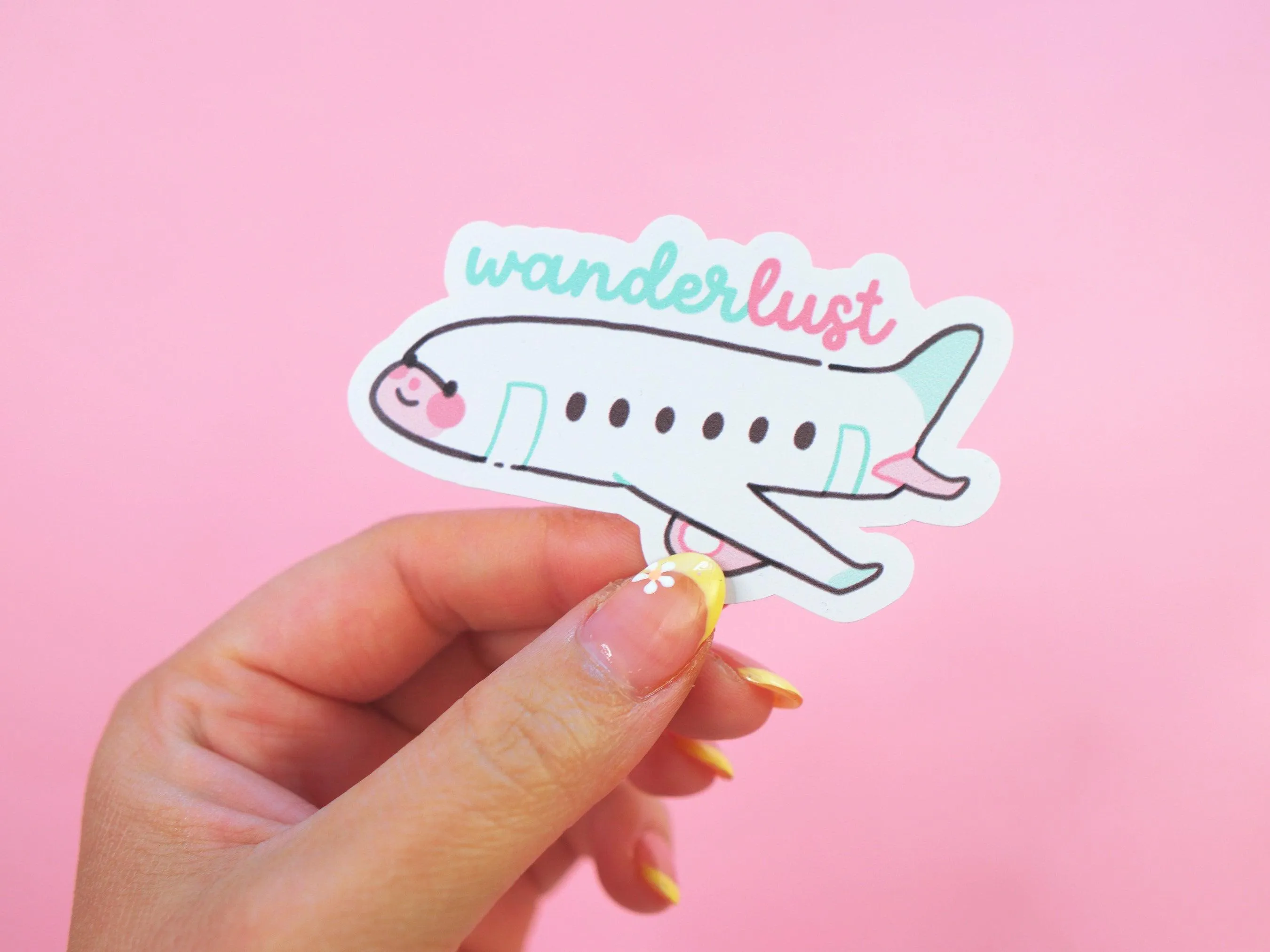 Wanderlust White and Pastel Plane Travel Die-Cut Vinyl Sticker